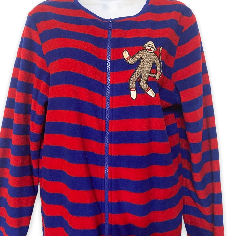 Sock monkey full zip adult onesie PJ Nick & Nora